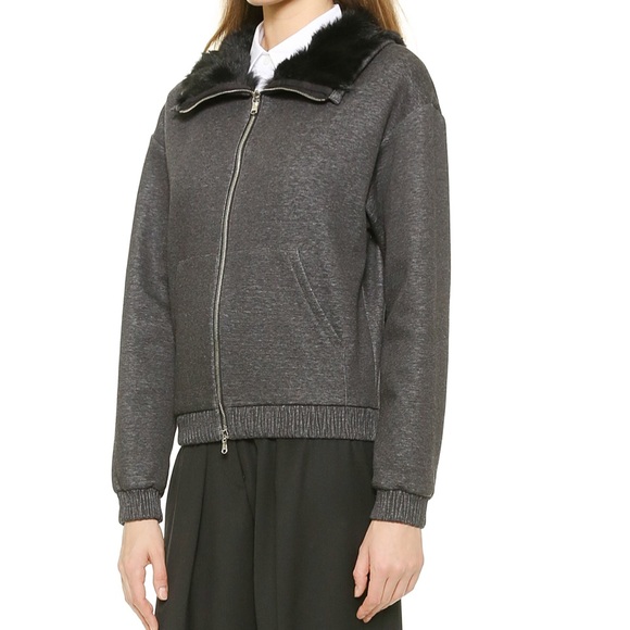 3.1 Phillip Lim Grey Coat with Fur Collar - Picture 2 of 8